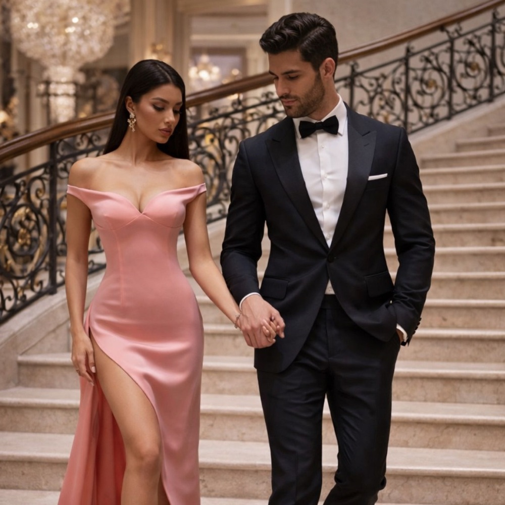 Elegant Pink Off-Shoulder Evening Dress